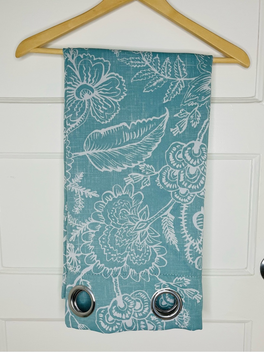 Aqua Floral Silver Grommet Curtain 2 Panels 82”x37”